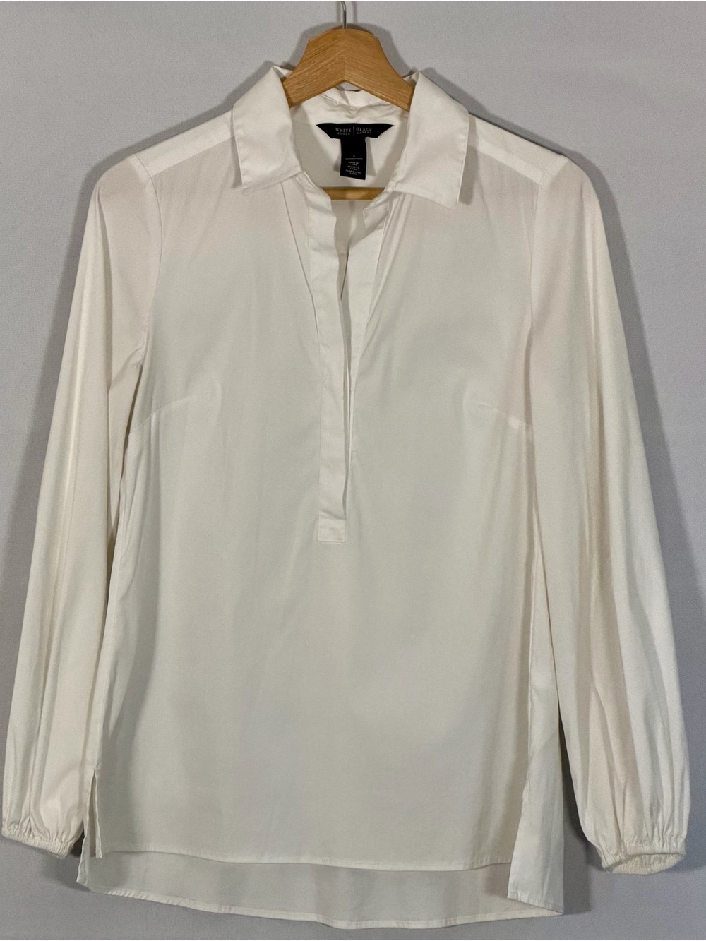WHBM White Cotton Stretch Popover Blouse Size 2 Classic Career Top